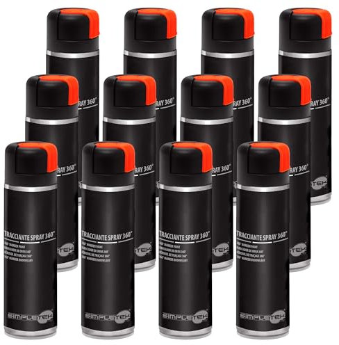 SIMPLETEK - Lot de 12 bombes en spray rouge fluo traceur marqueur 360° maçonnerie asphalte sols haute visibilité V403ROSSOF 500 ml (kit de 12 pièces)