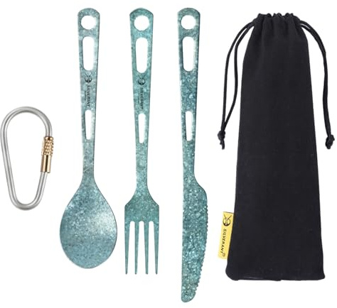 SILVERANT Titanium Cutlery Set, Lightweight Camping Utensils Combo Including Resuable Knife Fork Spoon for Travel & Home Office Flatware Set (213-Blue)