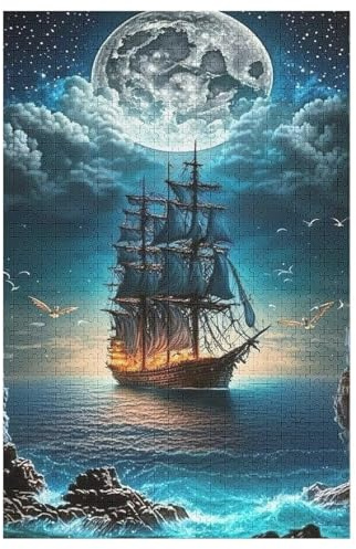 Puzzle Für Erwachsene, 1000 Teile, Piratenschiff, Boot, Holzpuzzle, Geburtstagsgeschenke, Puzzle Wanddekoration 78×53cm