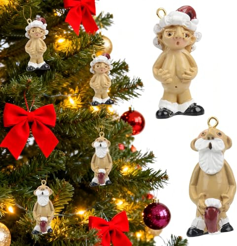2 Pack Naughty Santa Christmas Tree Hanging Ornaments 5cm | Funny Santa Couple Xmas Decorations, Novelty Stocking Cap Santa Decor for Christmas Party Gifts