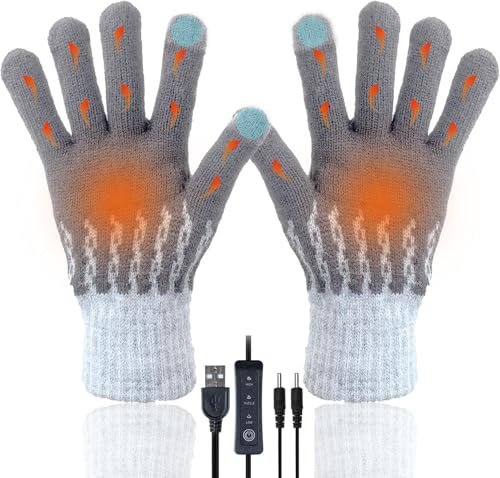USB Beheizte Handschuhe für Männer Frauen, Winter Hände Warm Handschuh Vollhände Touchscreen Laptop Stricken Heizung Fäustlinge, Einstellbar und Waschbar Thermohandschuh für Innen Außen