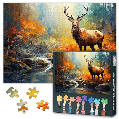 1000 Teile Premium Puzzle: Hirsch mit Geweih (50x70cm) - Abstrakte Wildtier Kunst, Meditation & Familienzeit