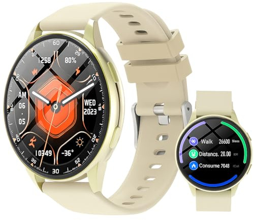ALCENTIS Montre Connectée Multifonction, Bracelet Beige