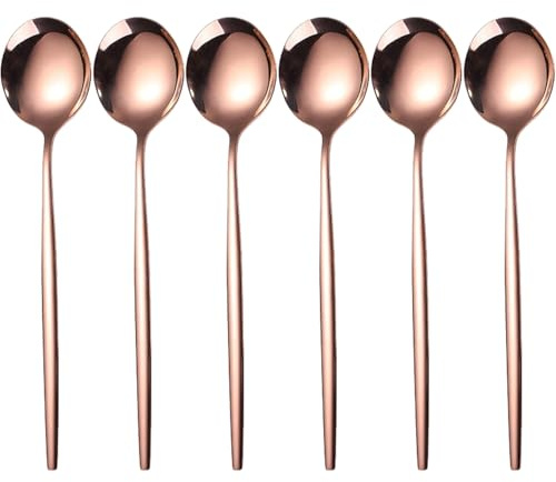 Odoukey 6 Stück kleine 5-Zoll-Löffel, Roségold-Besteck-Set, Edelstahl-Besteck, hochglanzpolierte Mokka-Löffel für Tee, Dessert, Kaffee