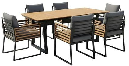 OUTLIV. New York City Gartenmöbel-Set 6 Personen Tisch: 200x90 cm Akazie Aluminium gepolstert Grau