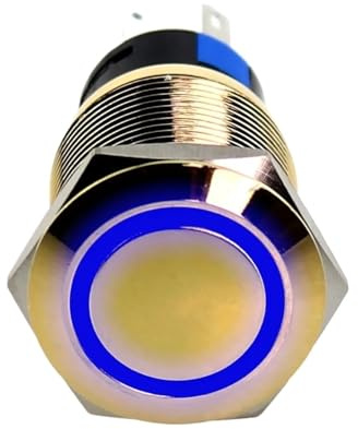 Interrupteurs à bouton-poussoir lumineux en laiton plaqué or de 19 mm, interrupteurs à verrouillage momentané à LED en métal étanches(YELLOW,Momentary,LED Voltage 12-24V)