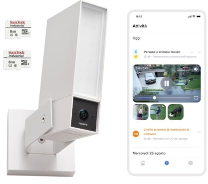 Netatmo Videocamera di Sorveglianza Esterna, Wi-Fi 5 GHz, risoluzione 2K HDR, rilevamento intelligente di persone, veicoli e animali, proiettore LED 12 W, sirena 105 dB - Bianca, Modello NOC-2-AMZ