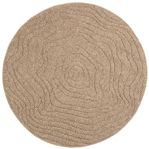 vidaXL Bereichsteppiche Rund Moiré Natur Ø 200 cm, Teppiche, Braune Teppiche, Luxus, Elegantes Zuhause, Weicher Bodenbelag, Gemütlicher Teppich für Schlafzimmer, Innenbodenbedeckung