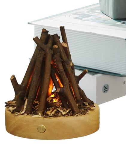 Fire Lamp,Fake Fire Night Light Touch Control, 3 Modes Adjustable - 3D LED Fake Pit Firewood Lamp, Small Electric Faux Fireplace Logs Night Lights for Christmas