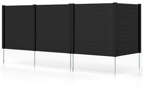 COSTWAY Gartenzaun 4-teilig, 123 x 123 cm, Zaun mit Pfosten aus verzinkte Metall & Schutzkappen, dekorativer Sichtschutzzaun, für Klimaanlagen Mülltonnen, freistehender Steckzaun für Garten, Schwarz