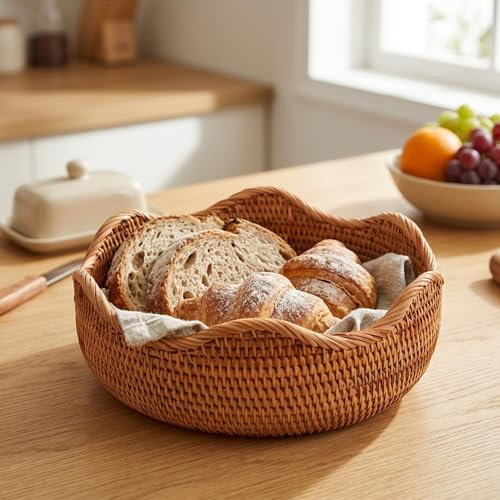 Cestini per il pane da portata, cestini da portata in vimini intrecciati da 23 cm, contenitore multiuso per l'organizzazione del bancone della cucina