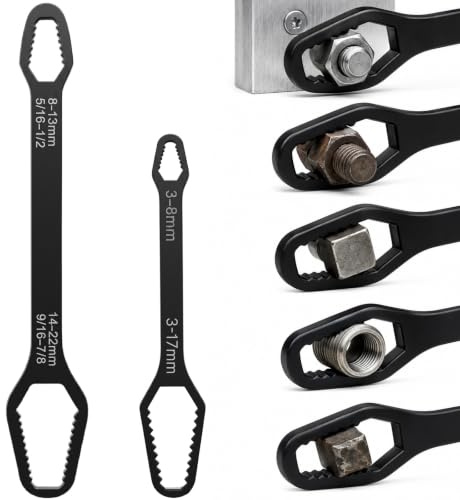 2 Piece Black Adjustable Spanner Set, Double Ended Self-Tightening Wrenches | Four Adjustable Jaw Ranges: 3–8 mm, 9–17 mm, 8–13 mm and 14–24 mm for Plumbing, Automotive Repair, Bicycle and Home DIY