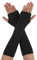 sourcing map Damen Gestrickte Fingerlose Daumenloch Ellenbogenlange Handschuhe mit Streifenmuster 1 Paar Grauschwarz One Size
