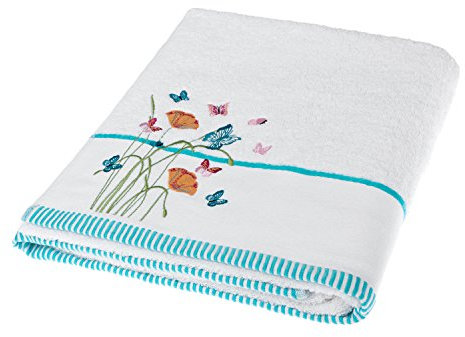 Homescapes 100% Ägyptische Baumwolle Flauschiges Premium Frottee Badetuch weiß Stick Motiv Schmetterlinge