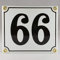 Emaille Schild Hausnummer 66 Schwarz-Weiß Handarbeit