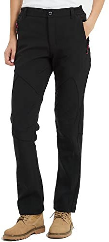 FLYGAGA Damen Outdoorhose Softshellhose Wanderhose Gefüttert Fleece Warm Wasserdicht Winddicht Thermohose Winterhose Skihose Snowboardhose Trekkinghose Funktionshose Herbst Winter,schwarz,XL