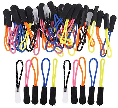 YINETTECH 60 Stück Mehrfarbig / 50 Stück Schwarz / 50 Stück 12 Farben Nylon Schnüre Reißverschluss Schieber Verlängerung für Rucksäcke Camping Sport Kleidung Multiple Color