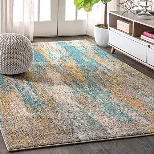 JONATHAN Y CTP106A-5 Zeitgenössischer POP Moderner Vintage Wasserfall Teppich Bohemian, leicht zu reinigen, für Schlafzimmer, Küche, Wohnzimmer, Nicht fusselnd, 150 cm x 240 cm, Blau/Braun/Orange