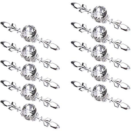 BSTKEY 10 Pack Crystal Drawer Knobs with Silver Plate - Diamond Shape Cabinet Drawer Knob Drawer Pull Handle Cupboard Wardrobe Drawer Pull Handle Furniture Knobs with Screws (170mm)