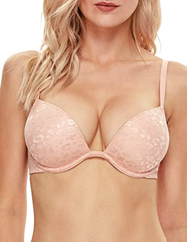 WingsLove Women's Push Up Bra Deep V Plunge Underwire T-Shirt Bra Multiway 2 Cups Up(Champagne 36D)
