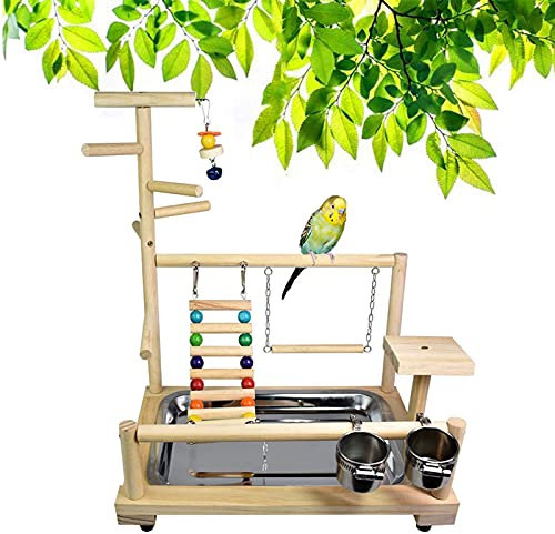 JasCherry Papageien Spielplatz, Papageien Spielzeug Set, Papageien Zubehör mit Futternapf, Vogelspielzeug, Kauspielzeug, Vogelstangen Holz für Nymphensittiche, Sittiche, Sittiche, Liebesvögel