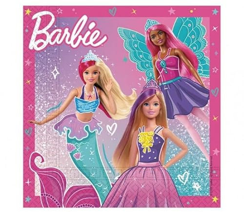 Procos - Paper Napkins FSC Barbie Fantasy (33 x 33 cm, Double Veil), 20 Pieces, Pink, Light Blue, 94568