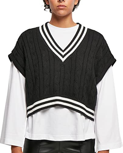Urban Classics Damen Ladies Cropped Knit College Slipover Sweatshirt, Schwarz, XL EU