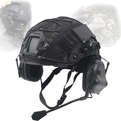 Taktische Airsoft Helm, Fast Helmet Set, Mit Militär Headset Und Multicam-Helmbezug Bump Protective Gear für Outdoor CS Cosplay Jagen CBQ BBS Spiel B