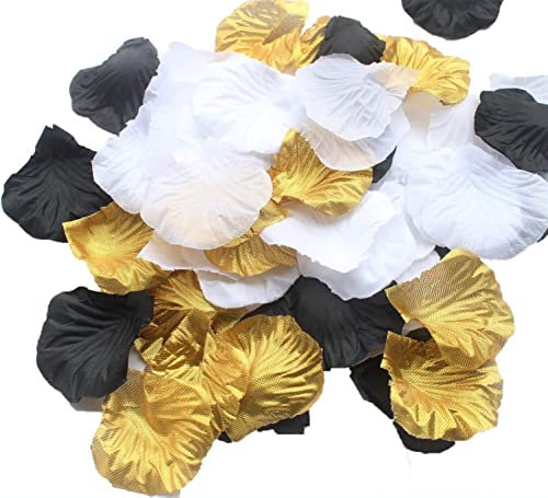 Godfathger Rose Petals Valentine Rose Silk Petals Flower Decoration Confetti for Romantic Scenes Wedding Anniversary, Confession Decoration, bedroom, Birthday (400, Gold Black White)