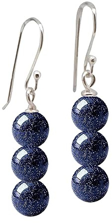 Orecchini da donna fatti a mano con pietre preziose triple perline e orecchini pendenti in argento sterling - Idee regalo per le donne (Arenaria Blu)