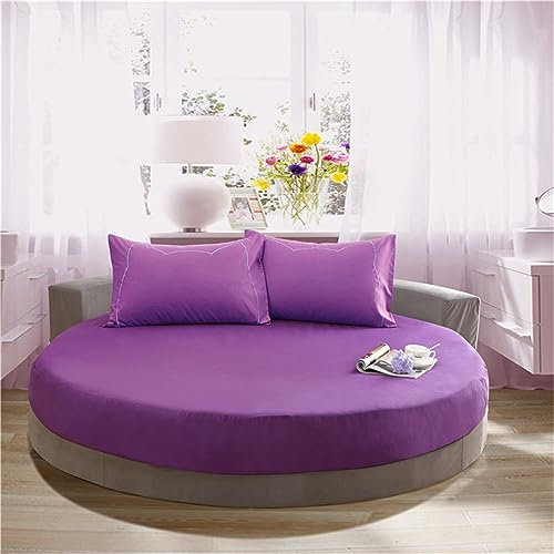 FANSU Runde Spannbettlaken, Weiche Baumwolle Spannbetttuch Atmungsaktiv Boxspringbett Einfarbig Matratzenschoner für Hotel Wasserbett Matratze (220x220+25cm,Dunkellila)