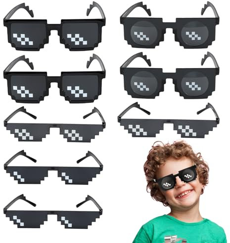 Pixel Brille, 8 Stück Pixel Mosaik Brille Partybrille Coole Sonnenbrille Party Lustige Brillen Pixel Thug Life Brille MLG Brille Minecraft Pixel Brille für Party Gadgets, Foto Requisiten,Männer,Frauen