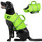 PUZAUKAL Schwimmweste Hunde Ripstop Hundeschwimmweste Dog Life Jacket mit Rettungsgriff und Reflektierenden Streifen Verstellbaren Hunde Rettungsweste für Kleine Mittel Große Hunde,Grün-L