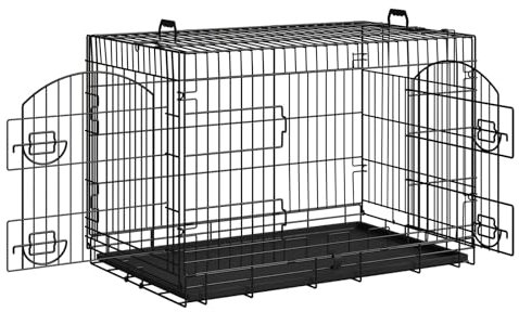 EUGAD Hundekäfig kleine Hunde, Hundetransportkäfig 92x63x57 cm, Hundebox Auto mit 2 Türen, Transportbox Gitterbox Hund faltbar mit Bodenwanne Griffen, aus Metall