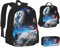 ZHONGSK Space Planet – Schultasche + Federmäppchen + Lunchtasche, 3-in-1-Rucksack-Set, wasserabweisend, langlebig, Büchertasche für Studenten, Kinder, Teenager, Mädchen und Jungen, Schwarz ,