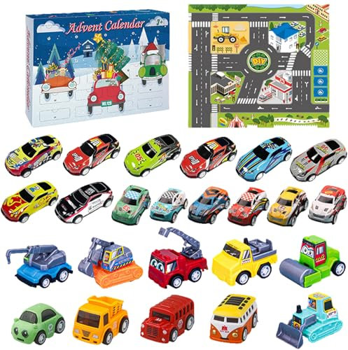 Hemore Cars Adventskalender 2024, 24 Tage Weihnachten Countdown -Kalender Rennwagen -Spielzeugset, Kinder 2024 Adventskalender Cars Models für Jungen Weihnachten Geburtstag