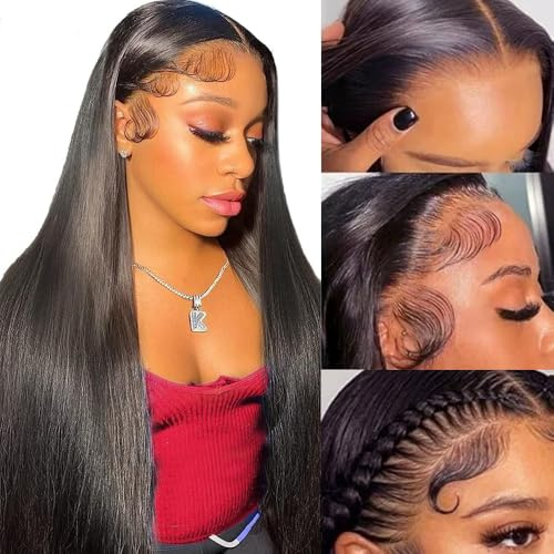 SOPSFR 13x6 HD Lace Front Wig Straight Human Hair 200% Density Straight Lace Front Wig Human Hair with Baby Hair Brazilian Human Hair 28 Inch