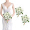 SEMONONIA Bridesmaid Bouquet White Wedding Flowers Bouquets Set of 2 - Artificial Rose and Baby's Breath Rustic Small Floral Bouquet for Bridesmaid Fake Sage Green Boho 7 inch Wedding Decor