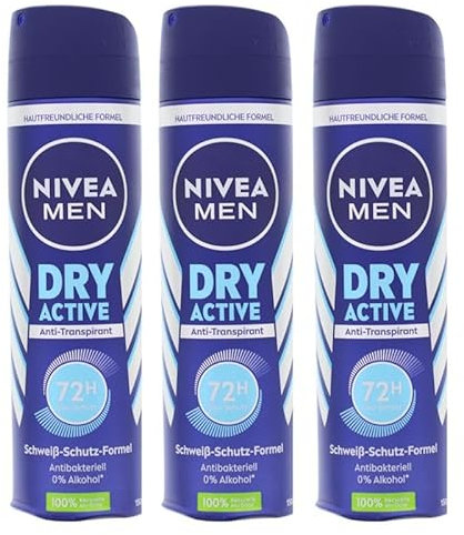 3x NIVEA MEN Dry Active Anti-Transpirant Deo Spray je 150ml antibakteriell