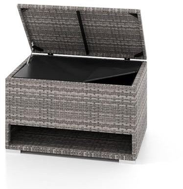 GIANTEX 186L Auflagenbox, Rattan Gartenbox mit Schuhregal, Outdoor Aufbewahrungsbox mit wasserabweisendem Schutzfutter, Kissenbox für Terrasse, Veranda & Poolseite (Grau)