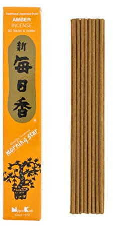 Nippon Kodo Räucherstäbchen Morning Star Bernstein, japanischer Stil, 50 Riegel, inklusive Räuchergefäß