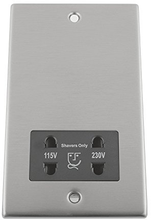 Shaver Socket Dual Voltage 115V/ 230V - Satin Chrome - Black - Square