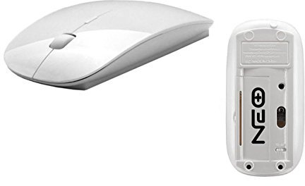NEO+ Slim wireless mini optical mouse with usb receiver 2.4G for laptops/desktop PC XP/Vista/Windows/Macintosh/macOS. Double sided board - white colour in gloss finish