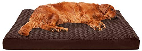 Furhaven XL Memory Foam Dog Bed Ultra Plush Faux Fur & Suede Mattress w/Removable Washable Cover - Chocolate, Jumbo (X-Large)