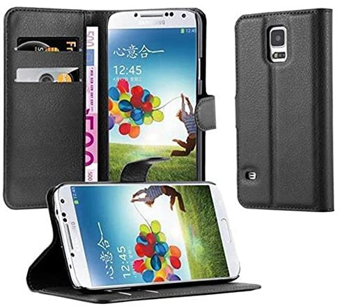 Cadorabo Hülle kompatibel mit Samsung Galaxy S5 / S5 NEO Handyhülle aus Kunst Leder Flip Klappbare Magnetische [Standfunktion] [Kartenfächern] Cover Hülle für Galaxy S5 / S5 NEO Tasche in Schwarz