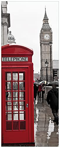 Wallario Poster - Rote Telefonzelle in London England mit Big Ben in Premiumqualität, Größe: 50 x 125 cm