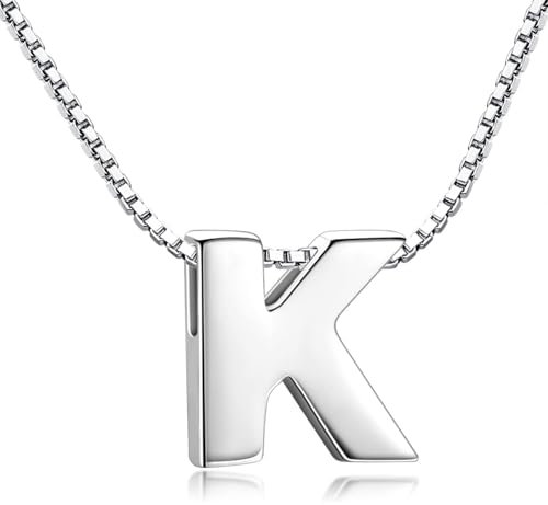 Candyfancy Buchstaben Kette - Buchstabenkette Kette mit Buchstabenanhänger Silber Halskette Kettenanhänger Initialen Silberkette Damen 925 (Kette mit buchstabe K)