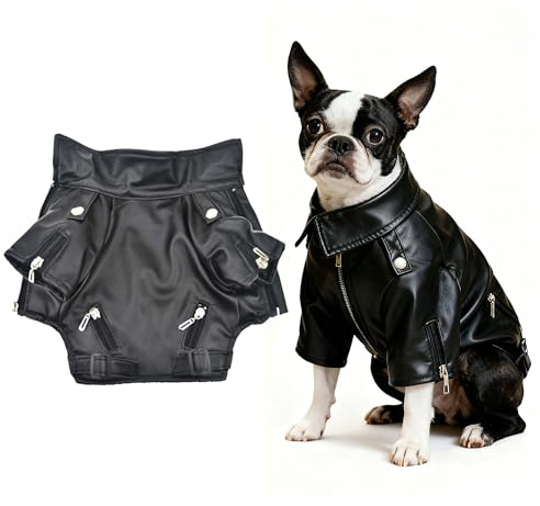 Coole Hunde-Lederjacke, Mantel, Kleidung, Halloween-Rockstar-Kostüm für kleine und mittelgroße Hunde (Größe XXL, Schwarz)