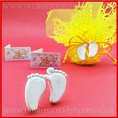Ingrosso e Risparmio Coppia di gessetti Bianchi a Forma di Piedini Bambino/Bambina profumati per confettate o bomboniere Nascita Fai da Te(Kit 12 pz)