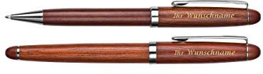 Holz-Schreibset mit Gravur / bestehend aus Füller und Kugelschreiber / Farbe braun